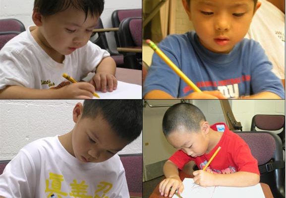 华府明慧学校学生以书信和绘画呼吁美国总统布什帮助营救中国孤儿。(大纪元记者薛槟摄影) 华府明慧学校学生以书信和绘画呼吁美国总统布什帮助营救中国孤儿。(大纪元记者薛槟摄影)