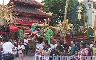 印尼峇厘岛华人舞狮游行庆新年