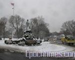 勒星頓鎮中心的地標雪景。(攝影:馮文鸞/大紀元)