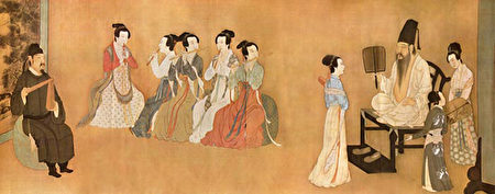 五代十國南唐 顧閎中〈韓熙載夜宴圖〉局部。(公有領域)局部-清吹