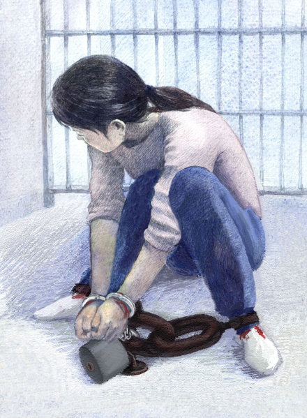 酷刑——鎖地環(明慧網) 酷刑——鎖地環(明慧網)