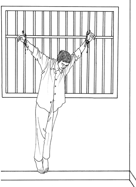 中共酷刑示意圖:吊銬 中共酷刑示意圖:吊銬