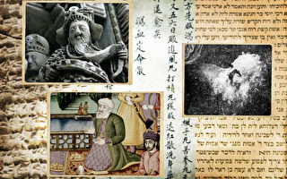 左上：道家大师的雕刻像，历史记载有数百年寿命。左下：公元10世纪波斯诗歌列出超过百岁的国王列表。右边：圣经人物亚伯拉罕据说寿命比现代人更长。背景：苏美尔王表及中国古代的药方。（图片来源：Shutterstock及维基百科）