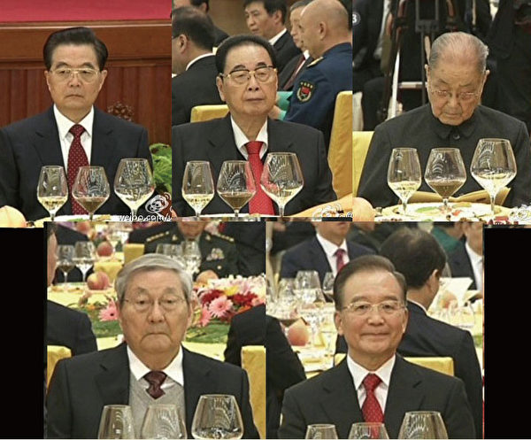 中共前常委從左至右:中共前總書記胡錦濤、前總理李鵬、宋平、前總理朱鎔基、前總理溫家寶。(大紀元合成圖) 中共前常委從左至右:中共前總書記胡錦濤、前總理李鵬、宋平、前總理朱鎔基、前總理溫家寶。(大紀元合成圖)
