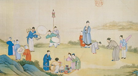 拱手礼又称作揖，是中国古人相见时常用的一种礼节。图为清丁观鹏《太平春市图》卷。（公有领域）