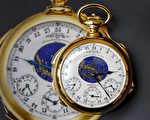 瑞士百达翡丽(Patek Philippe)1只构造超复杂的黄金怀表,11月11日在日内瓦拍卖会卖得2130万美元(约新台币6.5亿元)。(FABRICE COFFRINI/AFP/Getty Images)