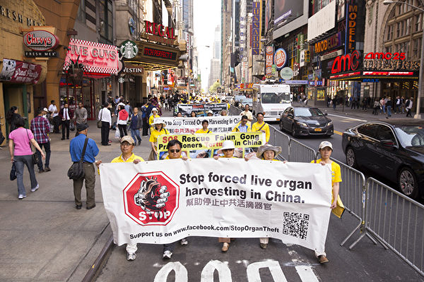 5月15日,八千多名来自全世界50多个国家200多个地区的部分法轮功学员齐聚纽约市曼哈顿,沿着纽约中心42街,举行声势浩大的游行。图为游行第二方阵“停止迫害法轮功”。(戴兵/大纪元) 5月15日,八千多名来自全世界50多个国家200多个地区的部分法轮功学员齐聚纽约市曼哈顿,沿着纽约中心42街,举行声势浩大的游行。图为游行第二方阵“停止迫害法轮功”。(戴兵/大纪元)