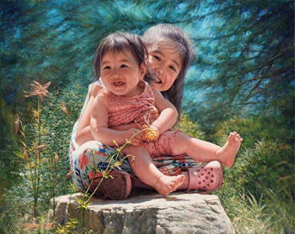 魏荣欣油画作品《灿烂的笑》(新唐人全世界华人人物写实油画大赛入选奖)。(魏荣欣) 魏荣欣油画作品《灿烂的笑》(新唐人全世界华人人物写实油画大赛入选奖)。(魏荣欣)