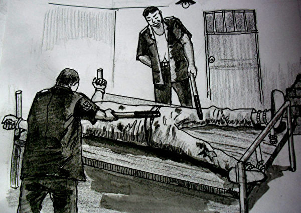 中共酷刑示意图:长期绑床并电击(明慧网) 中共酷刑示意图:长期绑床并电击(明慧网)