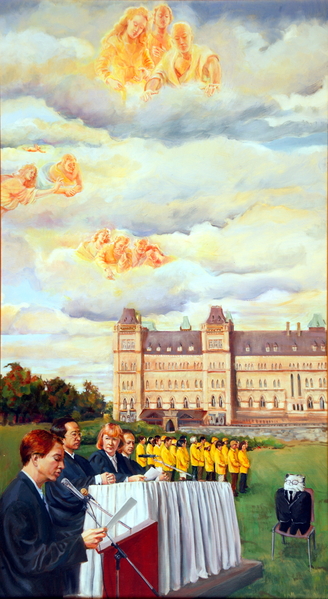 《人民法庭》,Kathleen Gillis,油画,32in X 58in (2004) 《人民法庭》,Kathleen Gillis,油画,32in X 58in (2004)