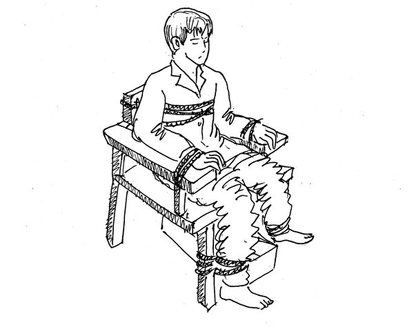 酷刑演示:被綁在椅子上 (明慧網) 酷刑演示:被綁在椅子上 (明慧網)
