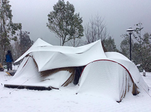 武陵农场降雪,露营区的民众24日一觉醒来,大地已被白雪覆盖。(王琰提供) 武陵农场降雪,露营区的民众24日一觉醒来,大地已被白雪覆盖。(王琰提供)