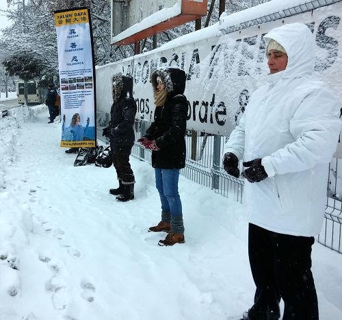 罗马尼亚东西方法轮功学员大雪中安静地炼功(图片来源:明慧网文章《风雪中的坚守》) 罗马尼亚东西方法轮功学员大雪中安静地炼功(图片来源:明慧网文章《风雪中的坚守》)