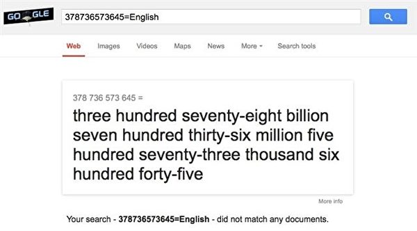只要在谷歌的搜索栏上输入:“指定数字=English”,系统马上出现你要的答案。(凌妃/大纪元) 只要在谷歌的搜索栏上输入:“指定数字=English”,系统马上出现你要的答案。(凌妃/大纪元)