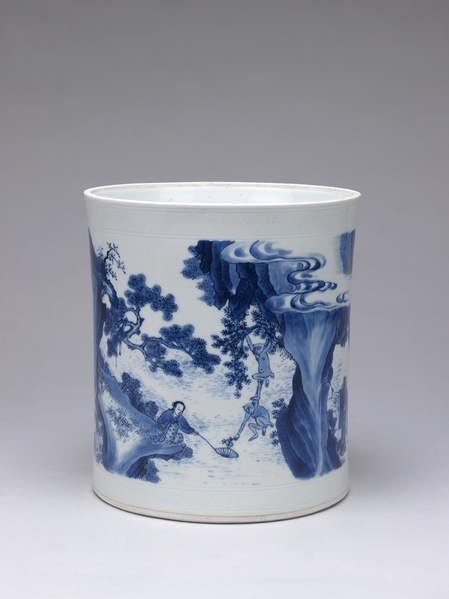 明崇祯道教天界图案青花笔筒。(Courtesy of Berwald Oriental Art) 明崇祯道教天界图案青花笔筒。(Courtesy of Berwald Oriental Art)