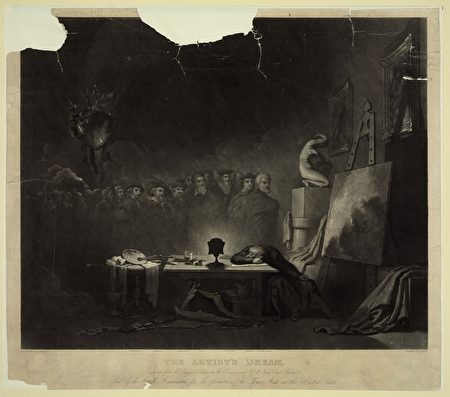 康姆基斯(George H. Comegys)1840年所作《艺术家之梦》(The Artist’s Dream)。(公共领域) 康姆基斯(George H. Comegys)1840年所作《艺术家之梦》(The Artist’s Dream)。(公共领域)