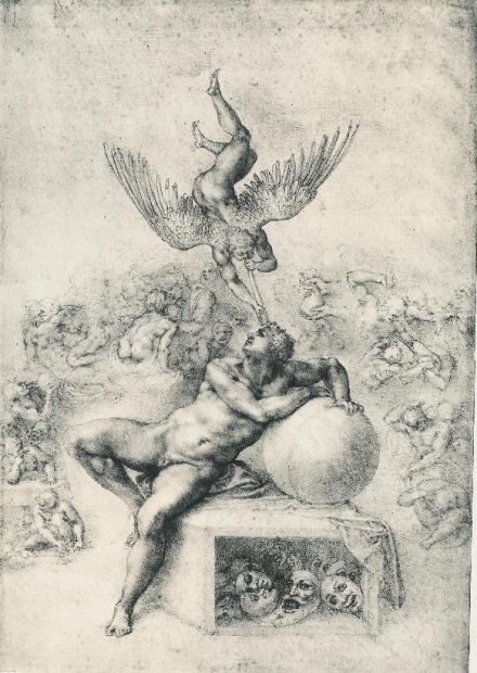 米开朗琪罗,《人类生活之梦》(The Dream of Human Life),炭笔素描,约1533年作,英国科陶德艺术学院藏。(公共领域) 米开朗琪罗,《人类生活之梦》(The Dream of Human Life),炭笔素描,约1533年作,英国科陶德艺术学院藏。(公共领域)