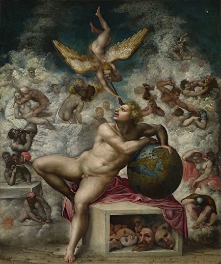 《人类生活之梦》(The Dream of Human Life),岩板油画,米开朗琪罗追随者作于1533年至1564年间,伦敦国家美术馆藏。(公共领域) 《人类生活之梦》(The Dream of Human Life),岩板油画,米开朗琪罗追随者作于1533年至1564年间,伦敦国家美术馆藏。(公共领域)