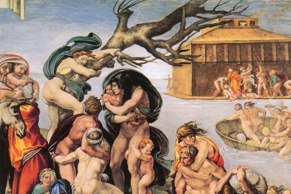 米開朗基羅的作品《大洪水》局部圖（The Deluge），繪于梵蒂岡的西絲汀教堂。（公有領域）