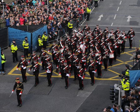 DUBLIN, IRELAND - MARCH 27: In this photo provided by the Air Corps Press Office, the view of the Parade from Roof of the Blood bank seen during the military parade marking the 100th anniversary of the Easter Rising on March 27, 2016 in Dublin, Ireland. The 1916 rebellion was an attempt by Irish forces to overthrow the British government in Ireland. Although unsuccessful it was seen as a significant move in the creation of the Irish republic when public opinion turned in favour of the rebels after British forces defeated the rebellion and executed it's leaders. (Photo by Irish Defence Forces via Getty Images)