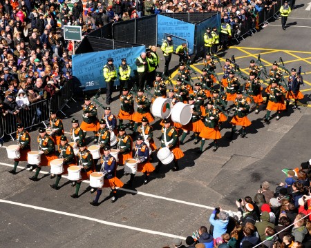 DUBLIN, IRELAND - MARCH 27: In this photo provided by the Air Corps Press Office, the view of the Parade from Roof of the Blood bank seen during the military parade marking the 100th anniversary of the Easter Rising on March 27, 2016 in Dublin, Ireland. The 1916 rebellion was an attempt by Irish forces to overthrow the British government in Ireland. Although unsuccessful it was seen as a significant move in the creation of the Irish republic when public opinion turned in favour of the rebels after British forces defeated the rebellion and executed it's leaders. (Photo by Irish Defence Forces via Getty Images)