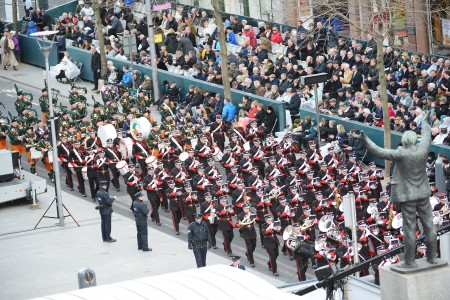 DUBLIN, IRELAND - MARCH 27: This photo provided by the Air Corps Press Office, shows a general view of the the military parade marking the 100th anniversary of the Easter Rising on March 27, 2016 in Dublin, Ireland. The 1916 rebellion was an attempt by Irish forces to overthrow the British government in Ireland. Although unsuccessful it was seen as a significant move in the creation of the Irish republic when public opinion turned in favour of the rebels after British forces defeated the rebellion and executed it's leaders. (Photo by Irish Defence Forces via Getty Images)