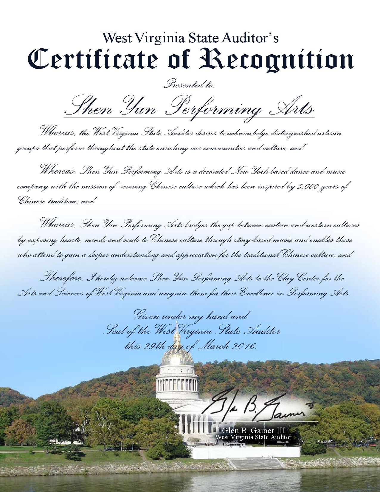 State-Glen Gainer-Certificate of Recognition performing arts2016-1