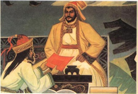 成吉思汗征戰歸來。蒙古伊兒汗國時期著名史學家拉施特．勿丁所著《史集》中的插圖。（公有領域）