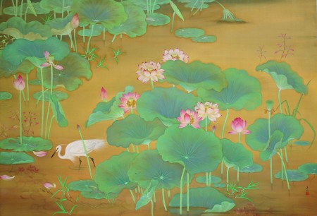 林玉山《蓮池》,1930,膠彩、絹146.4 x 215.2 cm 國立台灣美術館典藏。(國立台灣美術館提供)