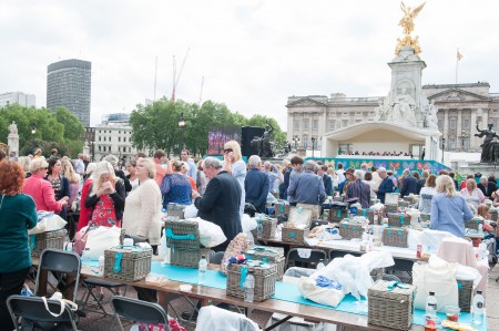 LONDON, ENGLAND - JUNE 12: The Royal Box during "The Patron's Lunch" celebrations for The Queen's 90th birthday at The Mall on June 12, 2016 in London, England. (Photo by Jeff Spicer/Getty Images)