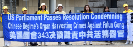 溫哥華法輪功學員在720反迫害集會上,呼籲關注中共活摘法輪功學員器官的罪惡。(唐風)