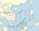 “九段线”与南海各国依《联合国海洋法公约》作出的主张重叠。(维基百科)