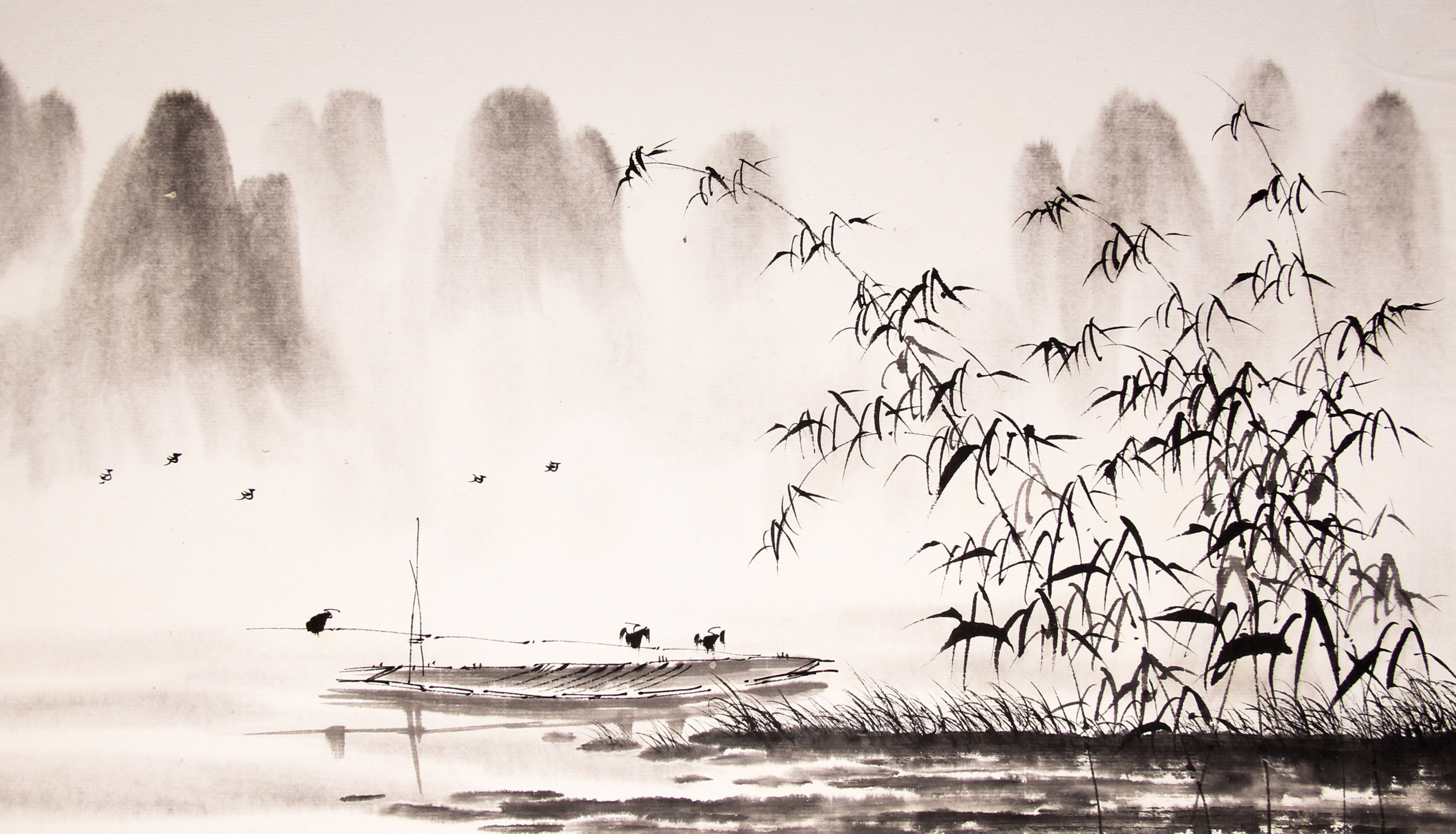 Китайская живопись тушью река