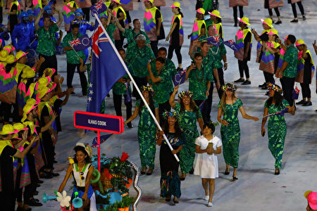 2016年8月5日，里約奧運開幕式，庫克群島選手進場。(Elsa/Getty Images)