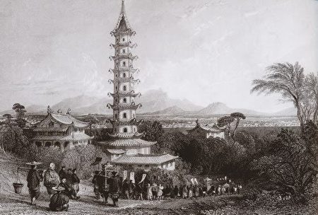 乾隆年间,英国画家威廉亚历山大描绘的南京大报恩寺塔(公有领域)