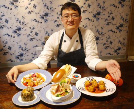 帕莎蒂娜主廚楊國誠精心設計的「鬼魅夜影-萬聖節雙人分享餐」,6道料理,滿足味蕾、驚豔視覺。(方金媛/大紀元)