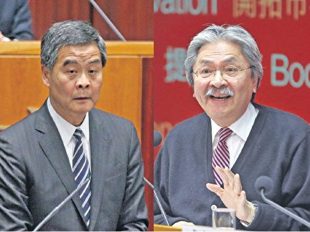 梁振英(左)仍未表态竞逐连任,练乙铮认为可能反映中央已不信任他。他也说曾俊华(右)任特首的机会也不是很大。(大纪元资料图片)