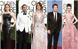 好萊塢眾星均盛裝出席第74屆金球獎紅毯。（Getty Images／大紀元合成）