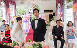《只为你停留》剧照，简宏霖（中）所饰演的乔律师将在婚礼中揭发未婚妻宝麒（图左前一：严正岚饰）的真实身份。（三立、东森提供）