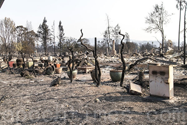 索诺马县Santa Rosa的Coffey Park社区的大部分住宅在8日晚间的大火中被焚毁。（曹景哲／大纪元）