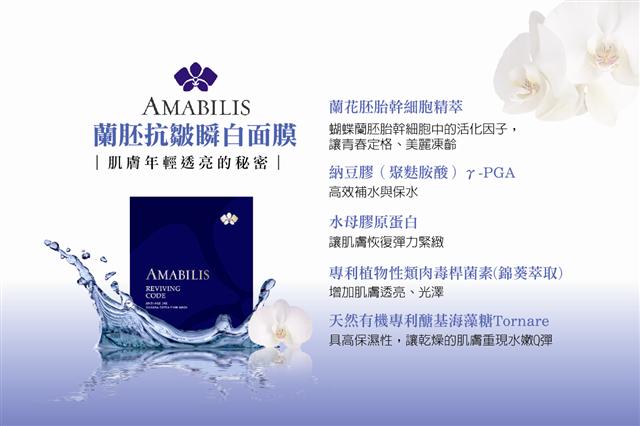 兰胚瞬白抗皱面膜内含5种高保湿功效配方,让肌肤年轻透亮。(大纪元制图)