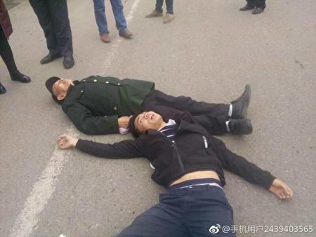 11月16日，四川广元市苍溪县嘉陵江亭子口电站数百名移民到水电站所属公司前请愿，遭身穿便衣的政府人员殴打，6人被打伤。（受访者提供）