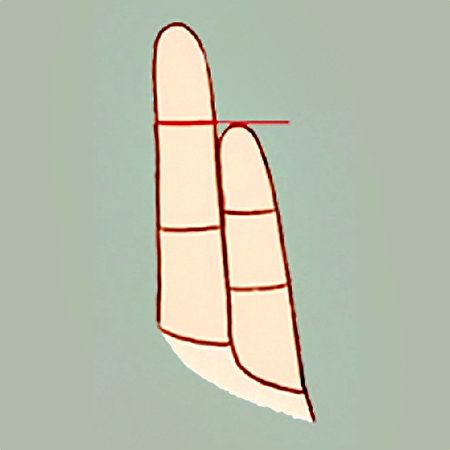 小指指尖與無名指第一指節齊長。（大紀元製圖）