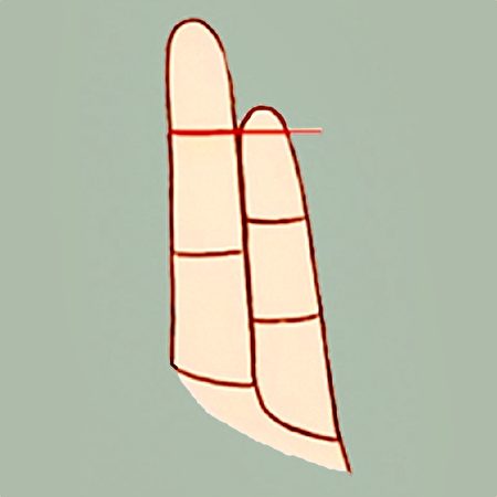 小指指尖超过无名指第一指节。（大纪元制图）