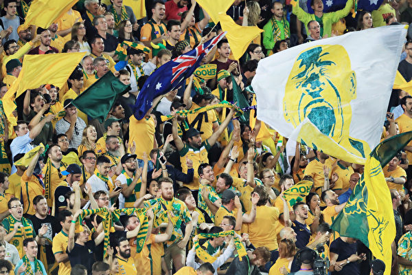 澳洲球迷庆祝胜利。 (Mark Evans/Getty Images)