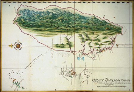 1630 年代荷兰人 Johannes Vingboons 绘制的台湾暨澎湖群岛地图。可看到魍港这个重要门户。（资料来源／《解码台湾史 1550-1720 》，翁佳音、黄验提供）