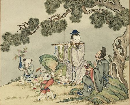 《欢联庆节.韩湘子曹国舅二仙会乐》,台北国立故宫博物院藏。(公有领域)