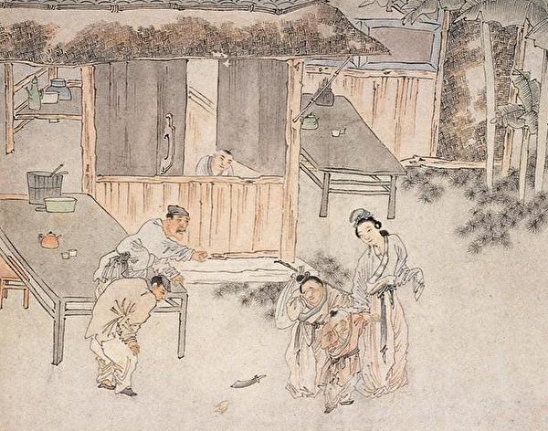曹攄不顧眾人的反對,釋放了死刑犯,讓他們暫時回家與家人團聚。清代畫家蘇六朋作品。(公有領域)