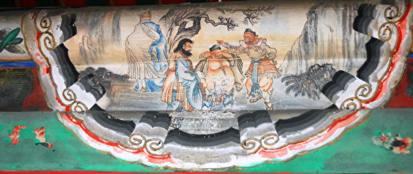 图为颐和园长廊彩绘《西游记》故事中的唐僧师徒四人——三打白骨精。（公有领域）