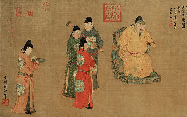 张说是唐玄宗时期的宰相,提醒唐玄宗要果断行事,及时铲除太平公主,为国平定祸乱。图为元 任仁发《张果老见明皇图》局部。(公有领域)